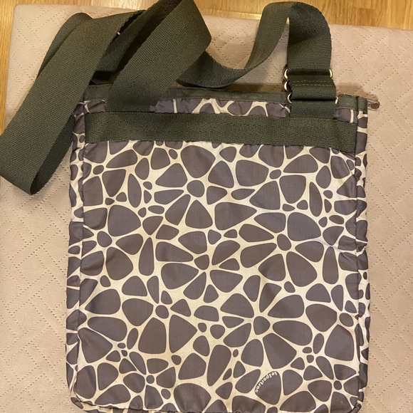 LeSportSac nylon like crossbody - beige & brown modern floral/pattern grey trim - Picture 3 of 7